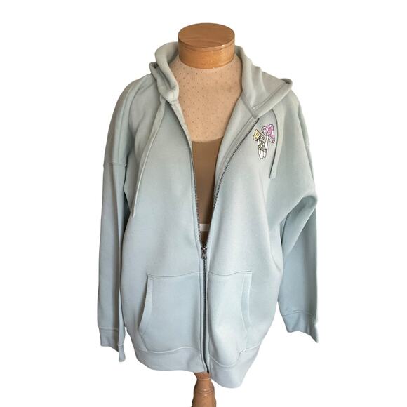 No Boundaries Womens XXL Green Hoodie Jacket Mushroom Logo Full Zip Large Pocket - Picture 1 of 13